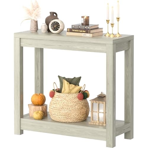 Classical Washed Oak Narrow Entryway Table with Storage, Easy Assembly, 32"