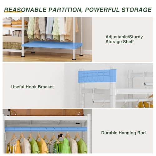 LEHOM G3 Heavy Duty Hanging Clothes Rack with Shelves, Portable & Adjustable for Bedroom Closet