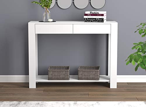 Safdie & Co. White Boho Console Table with Drawer & Shelf