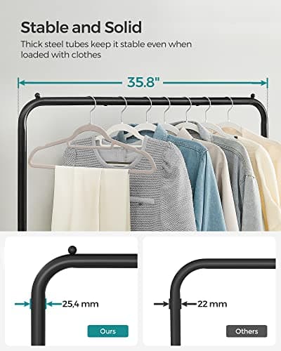 SONGMICS 25.4 mm Metal Coated Clothes Rack with Dense Mesh Shelf, 110 lb Capacity, 2 Brakes, Black