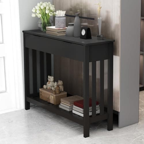 TaoHFE White Narrow Console Table with Storage for Living Room and Entrance