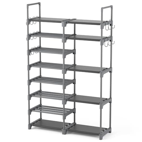 ROJASOP Tall Metal Shoe Rack, 8 Tier, 26-32 Pairs, Space Saving Boot & Shoe Organizer