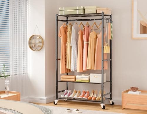 Heavy Duty 3 Tier Wire Clothes Rack, Black - Portable Wardrobe Rack