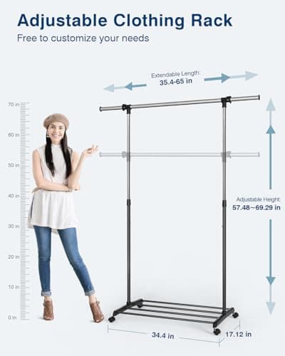 Whitmor Deluxe Rolling Garment Rack - Black and Chrome