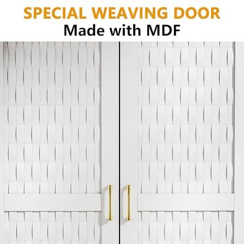 PAKASEPT Freestanding Wooden Armoire Wardrobe with Drawers and 2 Woven Doors