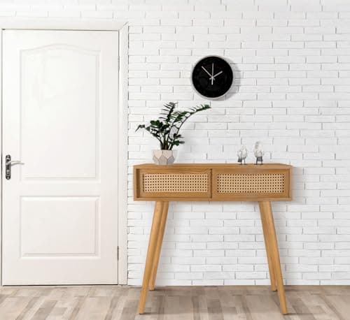 Narrow Boho Console Table, 31" Rattan Entryway Vanity