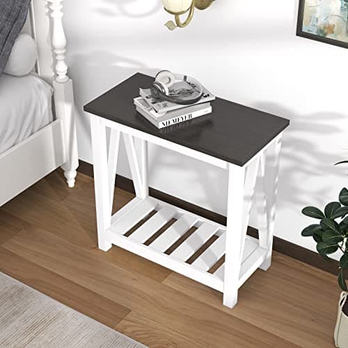 ChooChoo Farmhouse End Table Set of 2, Rustic White Storage Shelf for Living Room, Bedroom