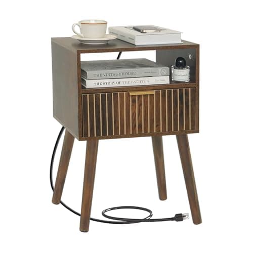 MaxSmeo White Mid Century Modern Nightstand with 2-Tier Storage for Bedroom