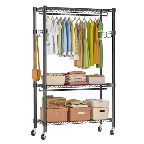 Heavy Duty Clothing Rack with Wheels, 600lbs Double Rod