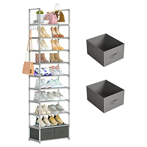 Narrow 10-Tier Shoe Rack, Sturdy Metal Stand, 20-25 Pair Storage for Closet