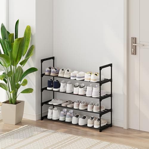 Calmootey 4-Tier Tall Shoe Rack, 20 Pair Storage Organizer, Black