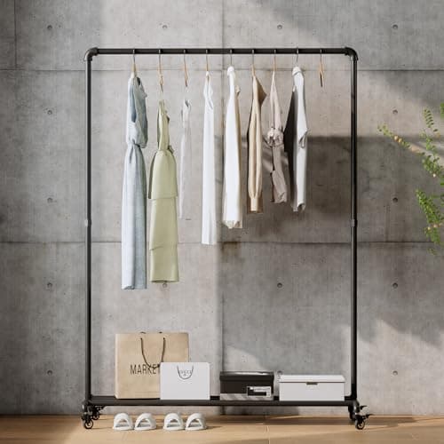 Heavy Duty Black Industrial Pipe Clothing Rack with Bottom Shelf