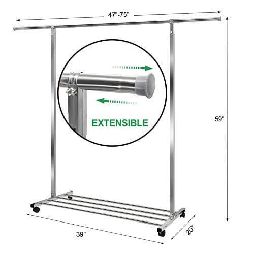 Stainless Steel Heavy Duty Extendable Garment Rack 47"-75" Adjustable Hanger