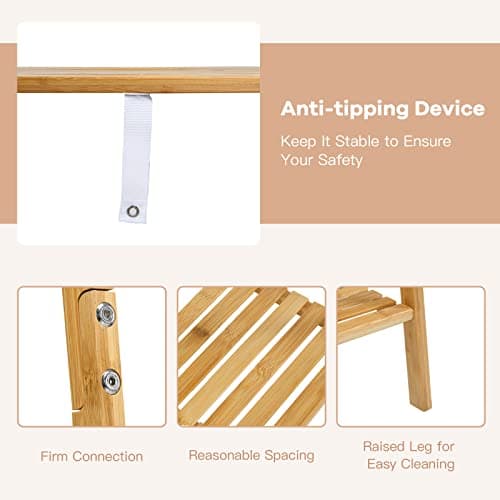 Bamboo Clothing Rack with Anti-tipping Devices and Storage Shelves