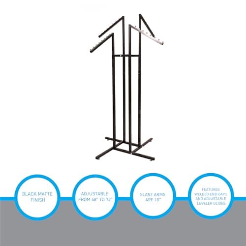 SSWBasics Black 4-Way Adjustable Clothing Rack - Slanted Arms, Adjustable Height 48-72"