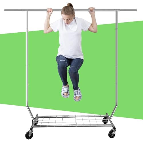 Heavy Duty Clothing Rack with Wheels, 600lbs Double Rod