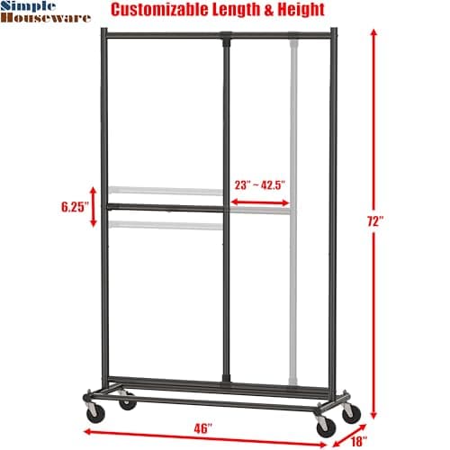 Black Adjustable Garment Rack, 72-inch Height - Simple Houseware
