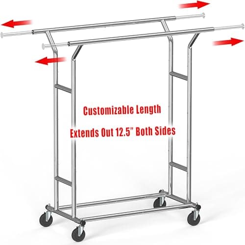 Heavy Duty Double Rail Clothing Rack, Chrome, Simple Houseware