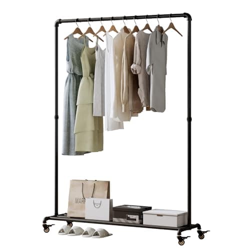 Heavy Duty Black Industrial Pipe Clothing Rack with Bottom Shelf