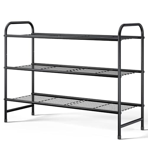 Kissette Stainless Steel Shoe Organizer - Sturdy Closet & Front Door Rack, Free Standing Shelf, White