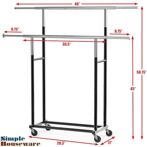 Black Standard Double Rod Houseware Garment Rack