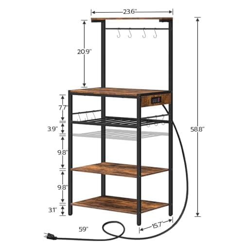 HOOBRO 5-Tier Bakers Rack with Power Outlet & Wine Holder, BF60UHB01
