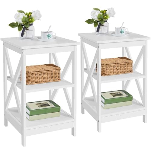 Yaheetech 3-Tier Living Room End Table with Storage, White