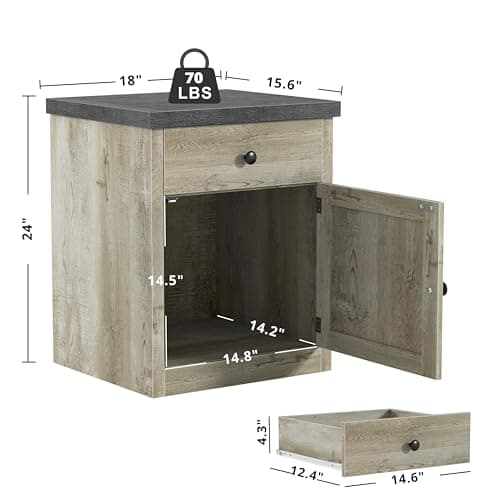 LIKIMIO Rustic White Wood End Table with Storage for Bedroom
