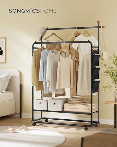 SONGMICS Home Double-Rod Clothes Rack with Storage Bag UHSR171B01