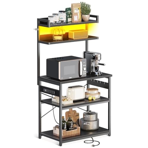 ODK 5-Tier Bakers Rack with Power Outlet, Black Kitchen Shelf