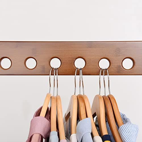 Portable Bamboo Clothing Rack with Double Layer Storage and Hooks (27.6L x 13W x 65.4H)