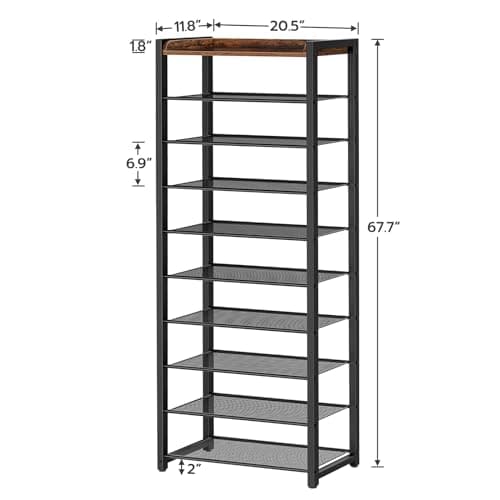 HOOBRO 10-Tier Shoe Organizer, Rustic Brown, Saves Space BF40XJ01