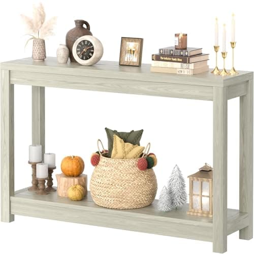 Classical Washed Oak Narrow Entryway Table with Storage, Easy Assembly, 32"