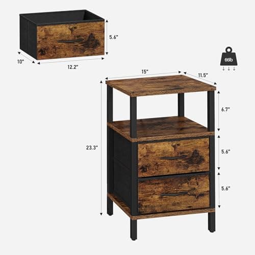 TUTOTAK Brown End Table with Cloth Drawer - Set of 2 TB01BB066