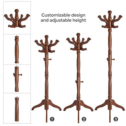 VASAGLE Free-Standing Coat Rack with 11 Hooks, Dark Walnut Base URCR05WN
