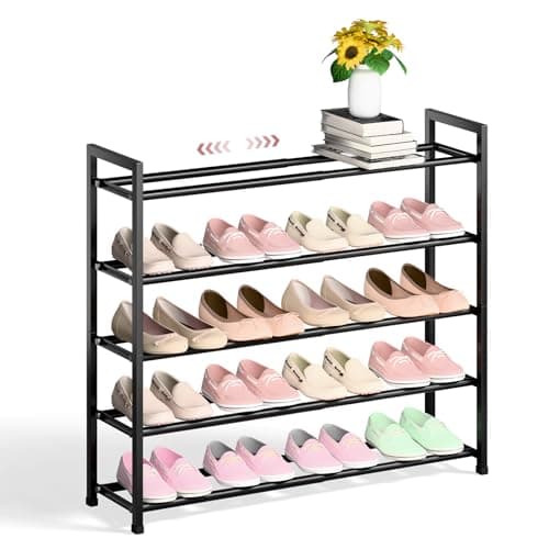 Sturdy 3-Tier Black Metal Shoe Rack for Closet and Front Door