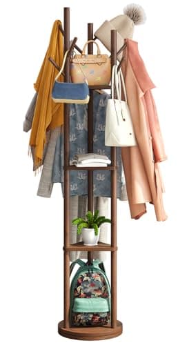 Sturdy Bamboo Freestanding Coat Rack with 8 Hooks