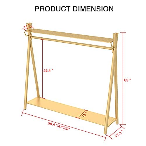 Heavy Duty Gold Freestanding Garment Rack with Double Shelves (39")