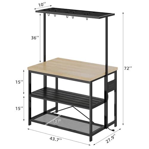 GAOMON 42" Kitchen Island Bakers Rack with 3 Tier Storage & 5 Hooks