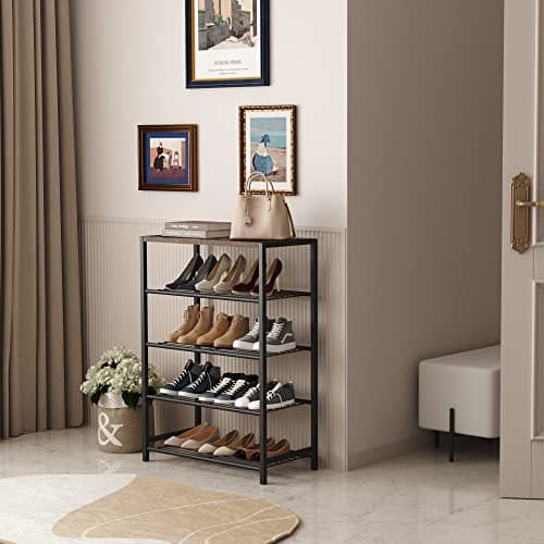 HOMEFORT 5-Tier Rustic Brown Shoe Organizer with Sturdy Shelves