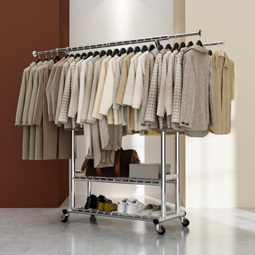 Heavy Duty Silver Portable Rolling Clothing Rack, Adjustable for Home & Commercial