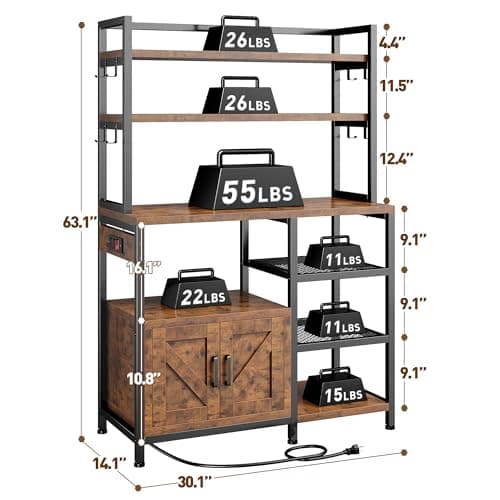 EnHomee Rustic Brown Bakers Rack with Power Outlet & Storage