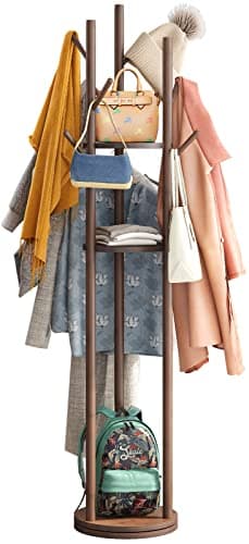 Sturdy Bamboo Freestanding Coat Rack with 8 Hooks