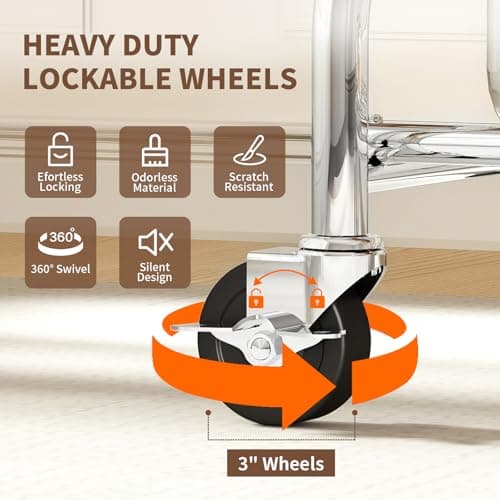 Sturdy 450 LBS Standing Rollable Clothes Rack, Silver Metal Closet Wardrobe