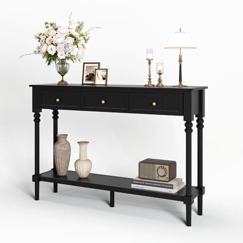 47" Entryway Table with Drawers & Shelf, Black Wood Console