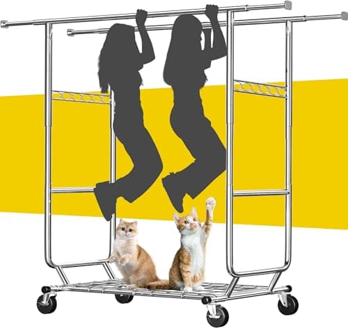 Raybee Heavy Duty Rolling Clothes Rack 630 LBS, Adjustable & Commercial Grade
