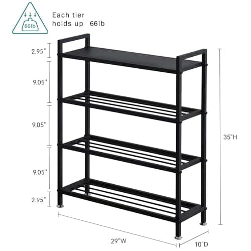 Durable 4-Tier Metal Shoe Rack for 12 Pairs Easy to Assemble