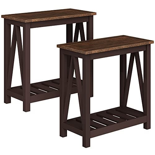 ChooChoo Farmhouse End Table Set of 2, Rustic White Storage Shelf for Living Room, Bedroom