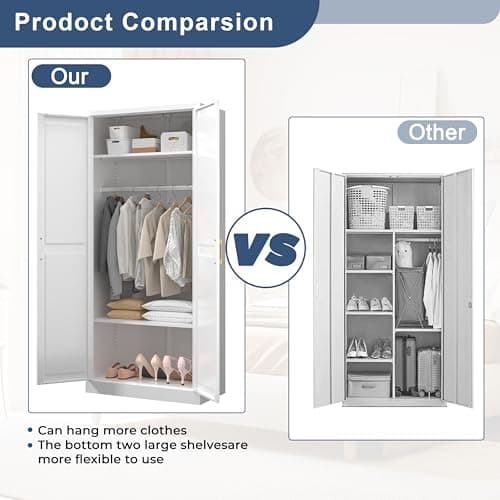 Metal Armoire Wardrobe with Hanging Rod and Shelves for Storage
