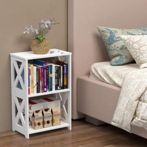 White 3-Tier Nightstand for Living Room Set of 2